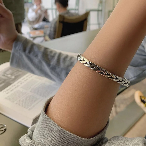 Braided Adjustable Cuff Bracelet‎ | 925 Sterling Silver - Picture 9 of 13
